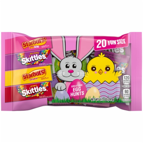 Skittles & Starburst Fun Size Chewy Candy Easter Basket Stuffers Variety Pack Bulk Bag Perspective: front