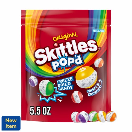 Skittles Pop'd Originals Freeze Dried Candy Bag Perspective: front