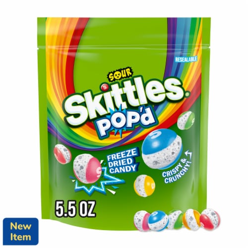 Skittles Pop'D Sour Freeze Dried Candy Resealable Bag Perspective: front