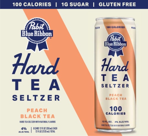 Pabst Blue Ribbon Peach Black Hard Tea Spiked Seltzer Perspective: front