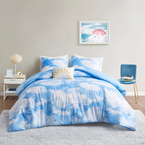 Intelligent Design Aira Cloud Printed Comforter Set, Blue Full/Queen
