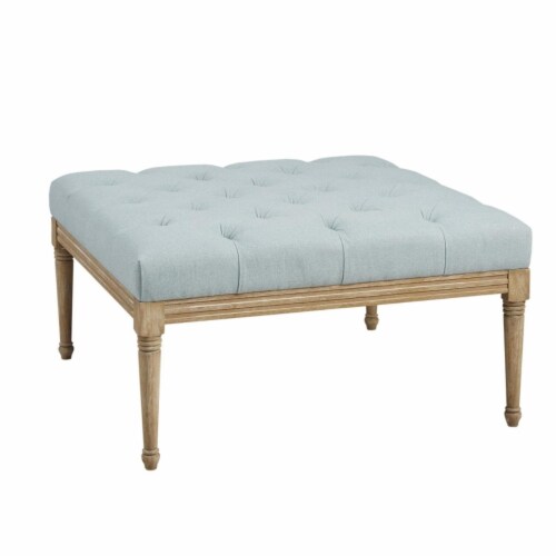 MARTHA STEWART Button Tufted Accent Ottoman with Blue Finish MT101-0171 Perspective: front