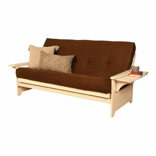 Kodiak Furniture Phoenix Full Futon with Suede Fabric Mattress in White/Brown Perspective: front