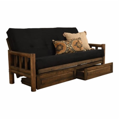 Kodiak Furniture Lodge Futon with Suede Fabric Mattress in Walnut/Black Perspective: front