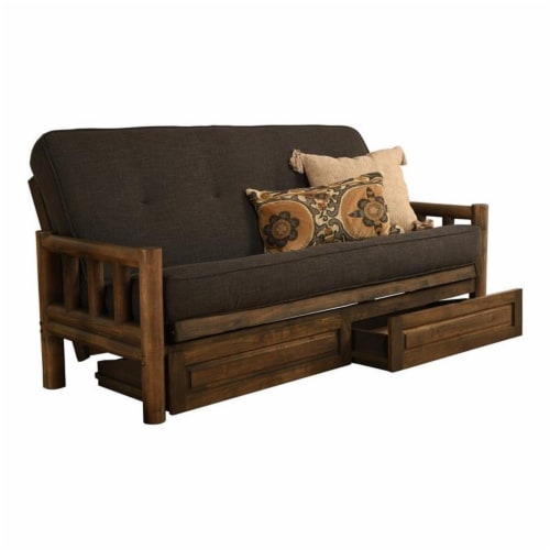 Kodiak Furniture Lodge Frame with Linen Fabric Mattress in Rustic Walnut/Gray Perspective: front