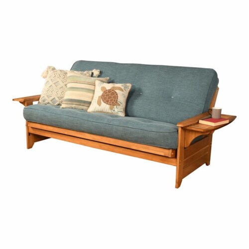 Kodiak Furniture Phoenix Frame with Linen Fabric Mattress in Aqua Blue/Butternut Perspective: front