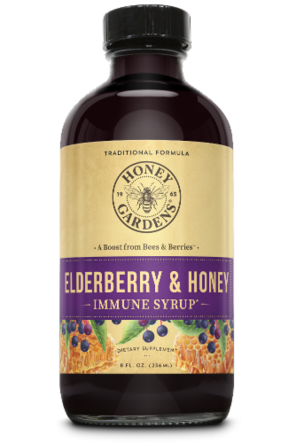 Honey Gardens Traditional Immune Formula Elderberry Syrup Perspective: front