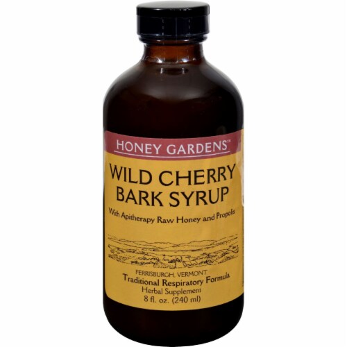 Honey Gardens Apitherapy Honey Wild Cherry Syrup Perspective: front