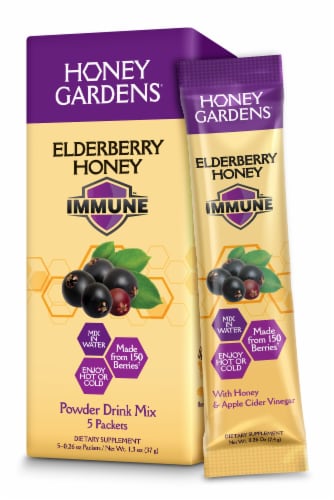 Honey Gardens Elderberry Honey Powder Drink Mx Packet Perspective: front