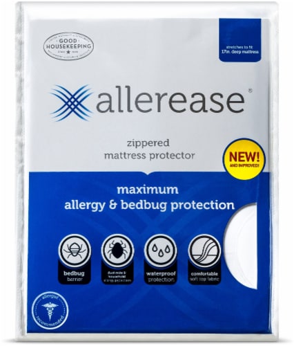 AllerEase Maximum Allergy and Bedbug Mattress Protector - White Perspective: front
