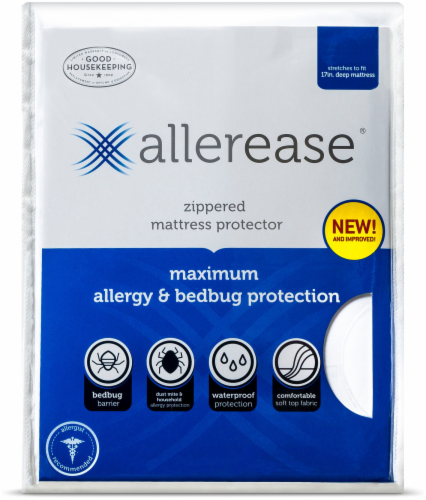 AllerEase Maximum Allergy and Bedbug Mattress Protector - White Perspective: front