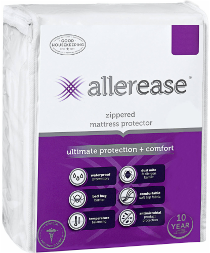 AllerEase Ultimate Protection and Comfort Zippered Mattress Protector - White Perspective: front