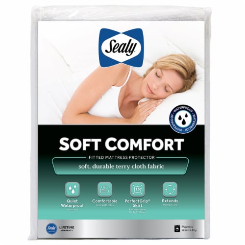 Sealy® Soft Comfort Waterproof Fitted Mattress Protector Full - White Perspective: front
