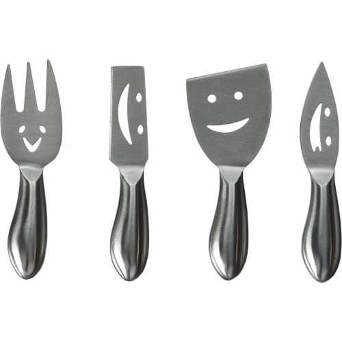 Prodyne Stainless Steel Cheese Knives, Happy Faces - Set Of 4 Perspective: front