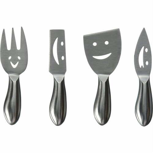 Prodyne Stainless Steel Cheese Knives, Happy Faces - Set Of 4 Perspective: front