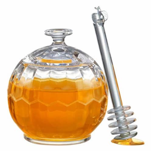 Prodyne Honey Please Acrylic Honey Jar with Dripper Perspective: front