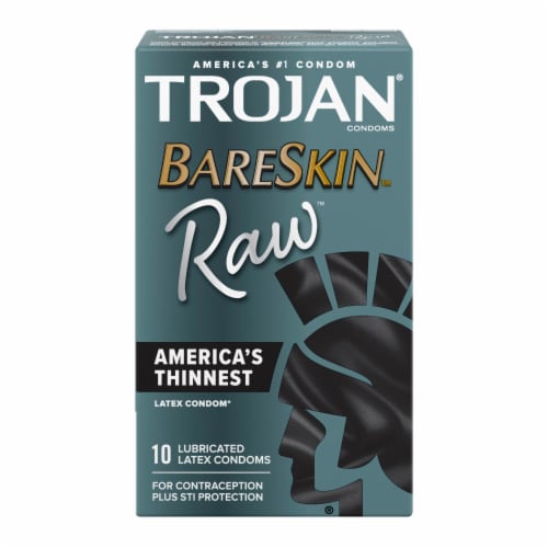Trojan® Bareskin™ Raw™ Lubricated Latex Condoms Perspective: front