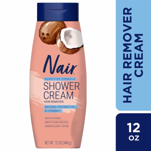 Nair Hair Remover Shower Cream Sensitive Formula with Coconut Oil and Vitamin E Perspective: front