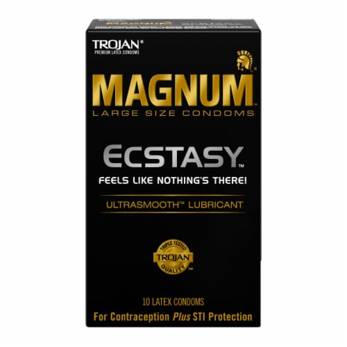 Trojan Magnum Ecstasy Ultra Smooth Lubricated Large Size Latex Condoms 10 Count Perspective: front