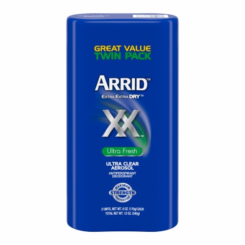 Arrid XX Extra Extra Dry Ultra Fresh Ultra Clear Aerosol Antiperspirant Deodorant Twin Pack Perspective: front