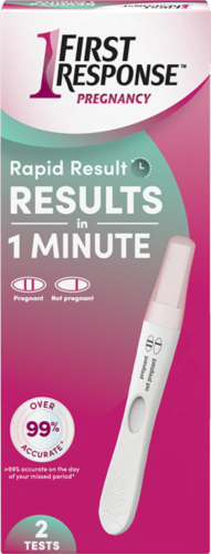 First Response™ Rapid Result Pregnancy Test Kit Perspective: front