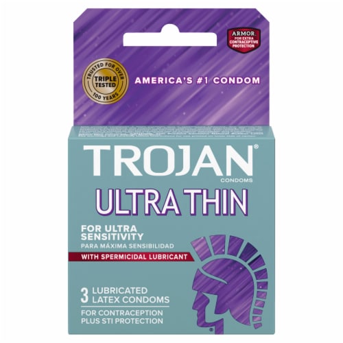 Trojan® Ultra-Thin Condoms With Spermicidal Lubricant Perspective: front