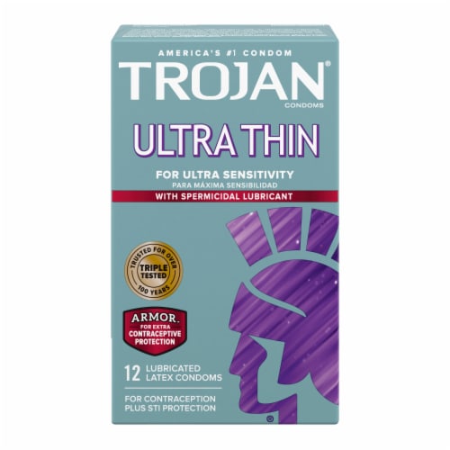 Trojan™ Armor Ultra Thin Spermicidal Lubricated Latex Condoms Perspective: front