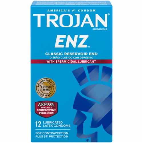 Trojan ENZ Spermicidal Lubricated Latex Condoms Perspective: front