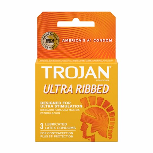 Trojan® Ultra Ribbed Lubricated Latex Condoms Perspective: front