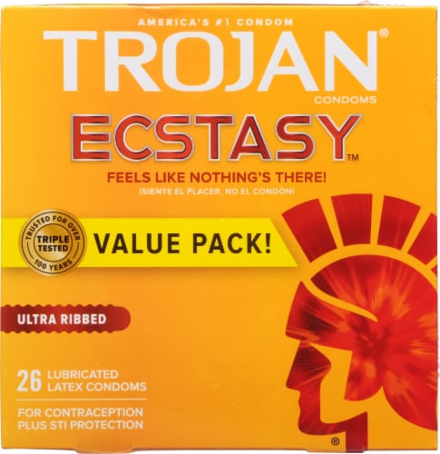 Trojan® Ecstasy Ultra Ribbed Lubricated Latex Condoms Value Pack Perspective: front