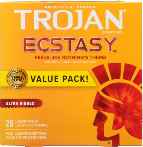 Trojan® Ecstasy Ultra Ribbed Lubricated Latex Condoms Value Pack Perspective: front