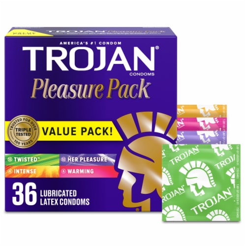 Trojan Pleasure Pack Condoms Assorted Latex Condoms Perspective: front
