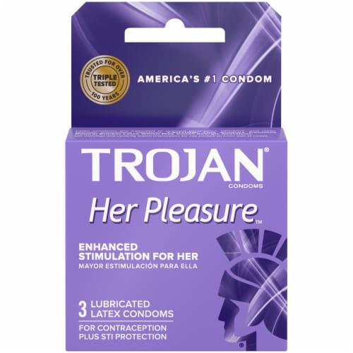 Trojan Her Pleasure Enhanced Stimulation Lubricated Latex Condoms 3 Count Perspective: front
