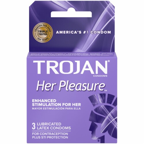 Trojan Her Pleasure Enhanced Stimulation Lubricated Latex Condoms 3 Count Perspective: front