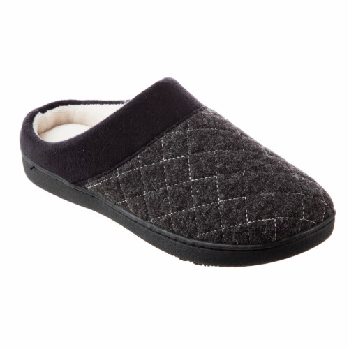 Isotoner­® Diamond Quilted Heather Knit Morgan Hoodback Women's Slippers - Black Perspective: front