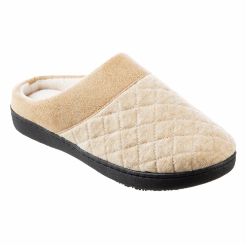 Isotoner­® Morgan Hoodback Diamond Quilted Knit Women's Slippers - Tan Perspective: front