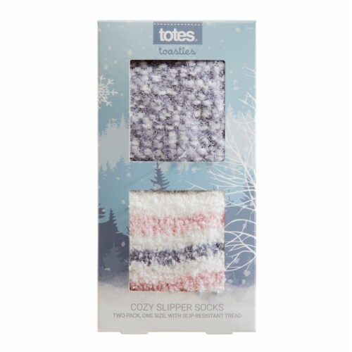 Totes Supersoft Slipper Socks - Pink Stripe Perspective: front
