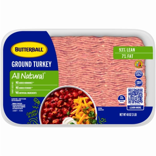 Butterball All Natural Fresh Ground Turkey, 93%/7% Perspective: front