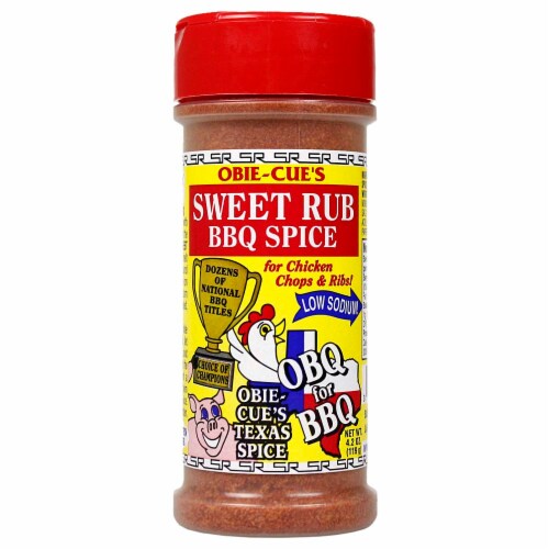 Obie Cue's Sweet Rub BBQ Spice Poultry Pork Ribs Low Sodium Gluten Free 4.2 Oz Perspective: front