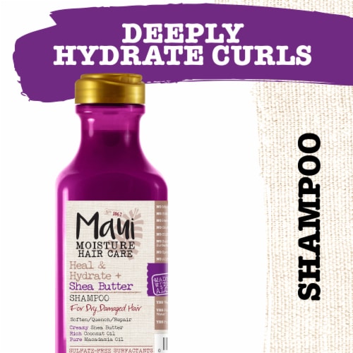 Maui Moisture Heal & Hydrate + Shea Butter Shampoo for Dry, Damaged Curls, Sulfate-Free Surfactants Perspective: front