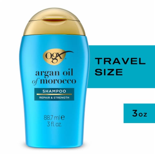 OGX Renewing + Argan Oil of Morocco Repairing Shampoo, TSA-Compliant Travel Size Perspective: front
