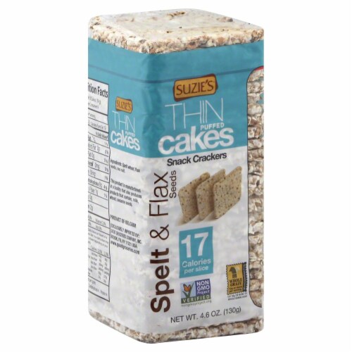Suzie's Thin Puffed Cakes Spelt &  Flaxseed Crackers Perspective: front