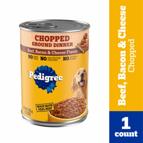 Pedigree Chopped Ground Dinner Beef Bacon Cheese Adult Wet Can Dog Food Perspective: front
