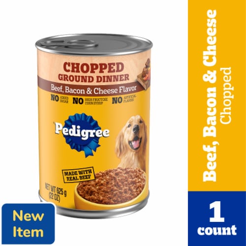 Pedigree Chopped Ground Dinner Beef Bacon & Cheese Adult Canned Soft Wet Dog Food Perspective: front