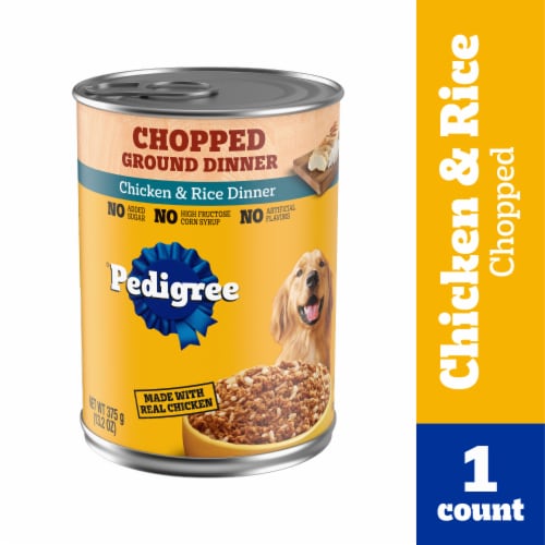 Pedigree Chopped Ground Dinner Adult Canned Soft Wet Dog Food Chicken & Rice Perspective: front