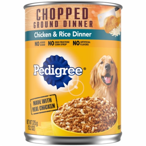 Pedigree Chopped Ground Dinner Chicken and Rice Adult Soft Wet Canned Dog Food Perspective: front