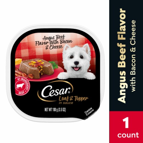 Cesar Loaf & Topper In Sauce Angus Beef Bacon & Cheese Adult Soft Wet Dog Food Perspective: front