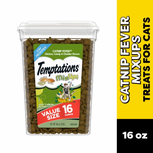 Temptations MixUps Catnip Fever Flavor Chicken Catnip & Cheddar Crunchy and Soft Adult Cat Treats Perspective: front