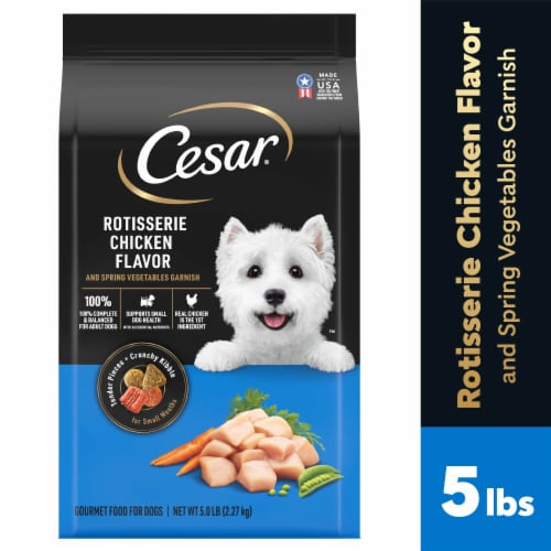Cesar Small Breed Dry Dog Food Rotisserie Chicken Flavor with Spring Vegetables Garnish Perspective: front