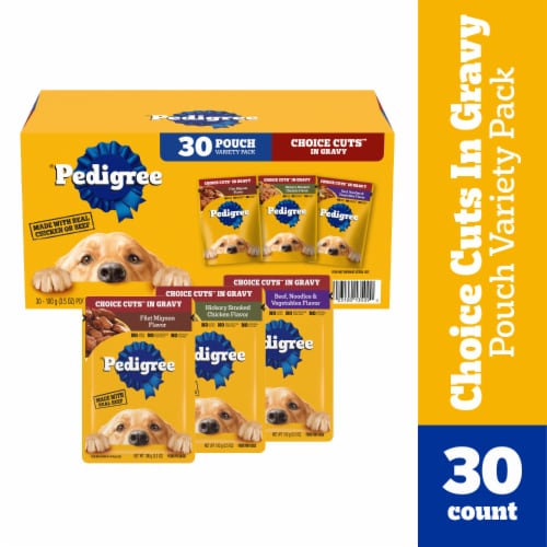 Pedigree Choice Cuts In Gravy Soft Wet Dog Food Pouch Chicken Filet Mignon & Beef Variety Pack Perspective: front